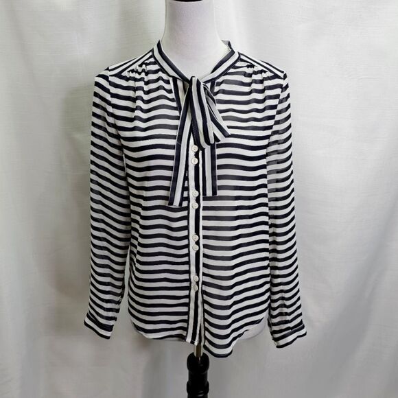 Urban Outfitters Coincidence & Chance Blue Striped Tie Neck Blouse Size XS - Picture 1 of 10
